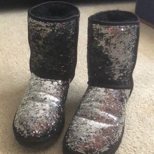 Black and silver sequin uggs